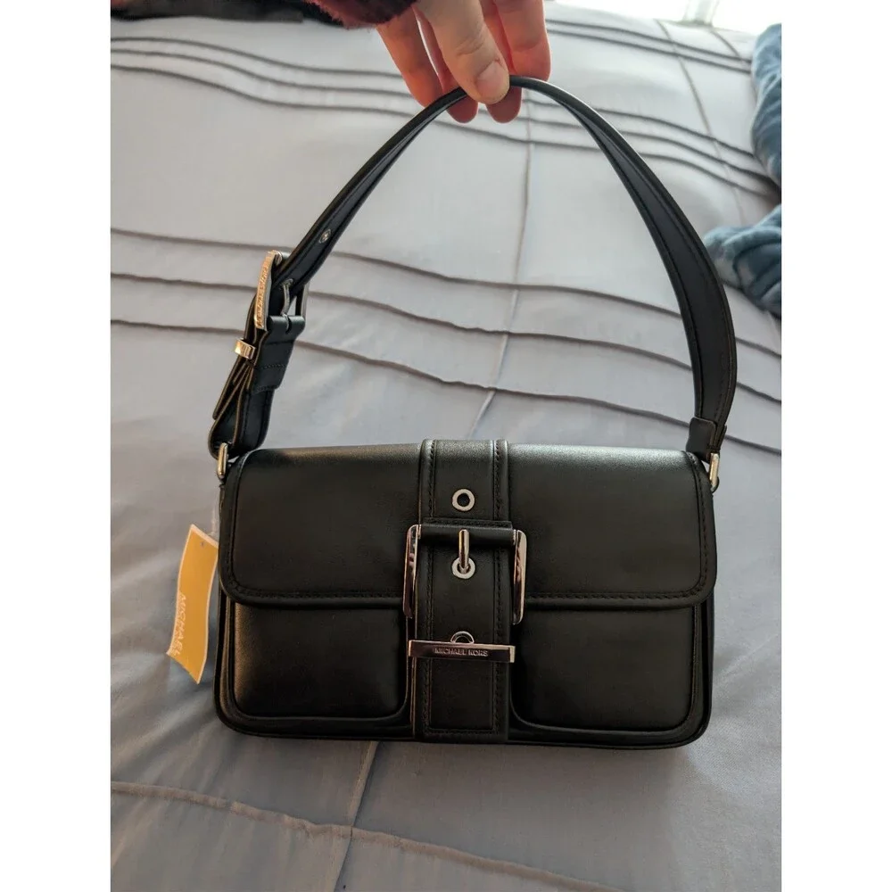 Michael Kors Colby Shoulder Black Bag Silver Hardware Leather Suede Interior NWT - Picture 2 of 7